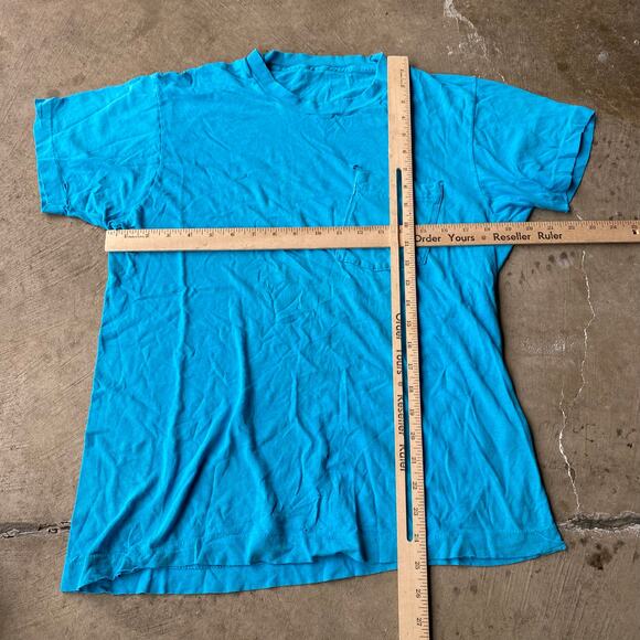 VINTAGE 80S TEAL DISTRESSED T-SHIRT SZ MEDIUM - Picture 5 of 5